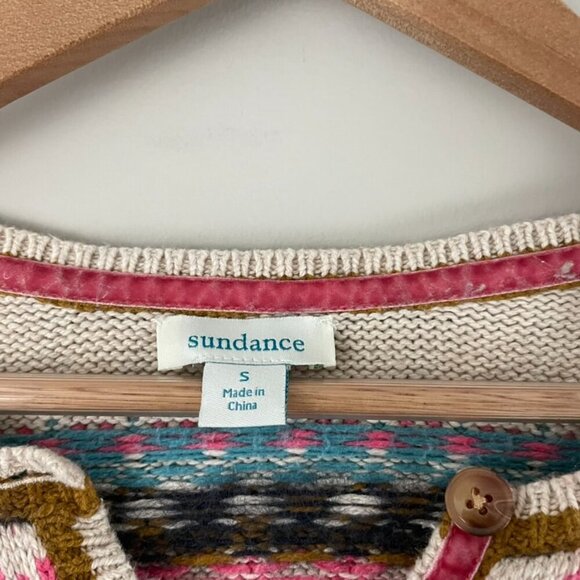 Sundance Innis Fair Isle Cream Cotton Knit Henley Sweater Size Small - Picture 3 of 6